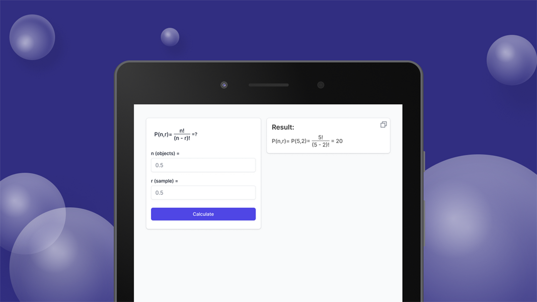 Schermata Permutations Calculator 2