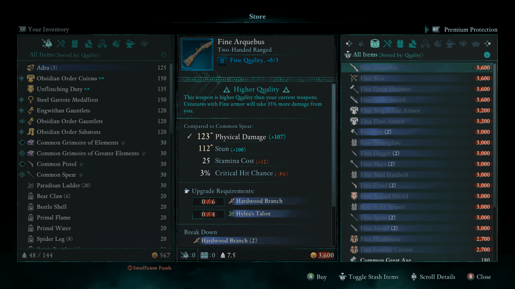 Fine quality weapons merchant in Avowed