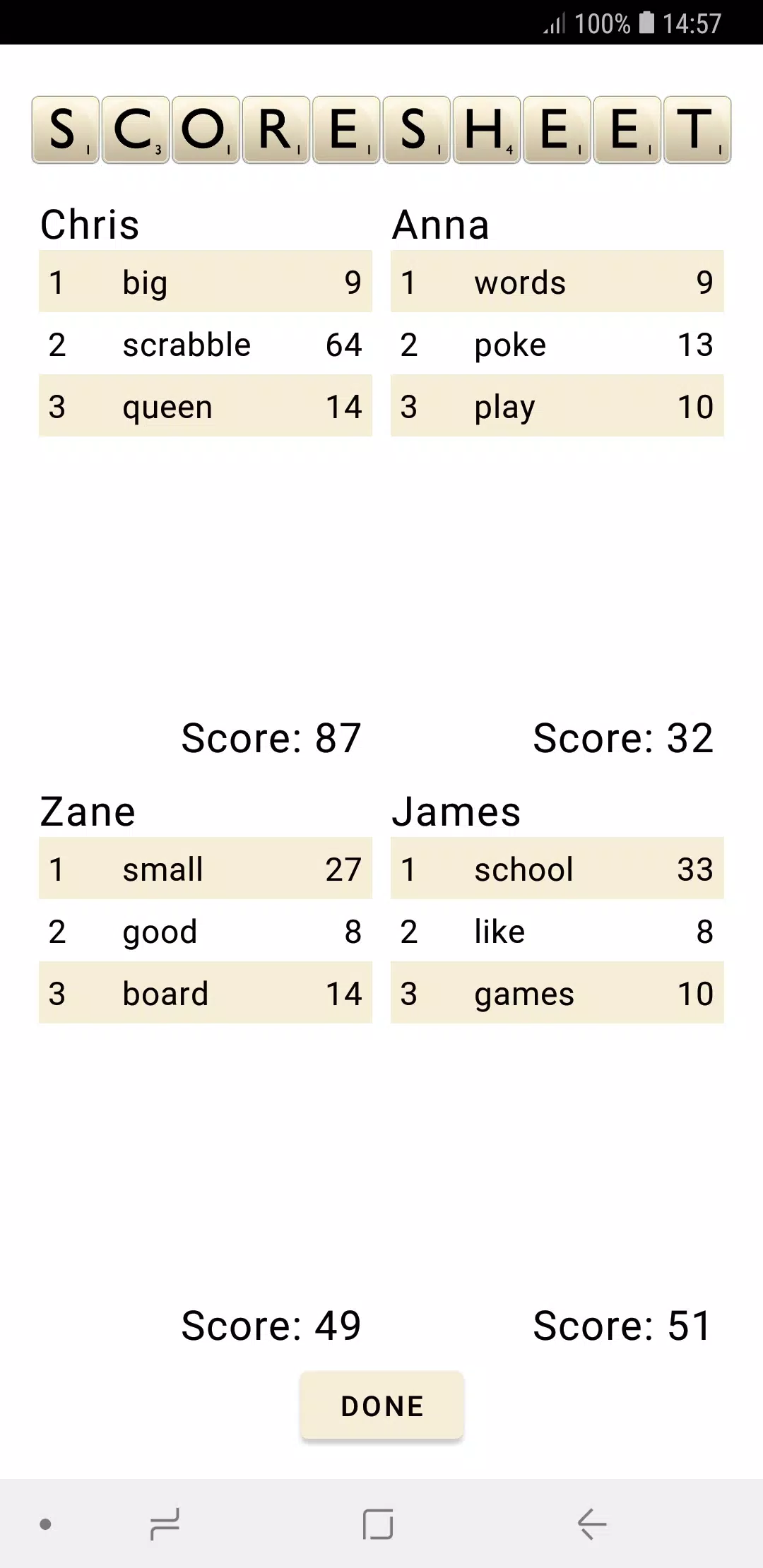 Scrabble Score Schermafbeelding 4