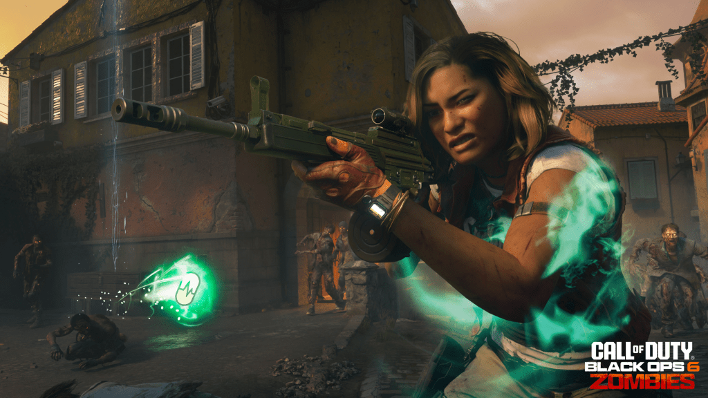 Maya che spara un'arma con la luce MEND MONM MOD su Citadel des Morts in Black Ops 6 Zombies