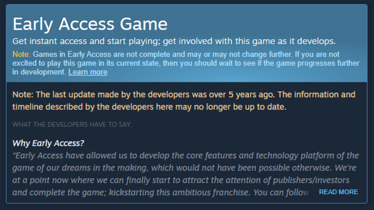 Notification for abandoned Early Access games