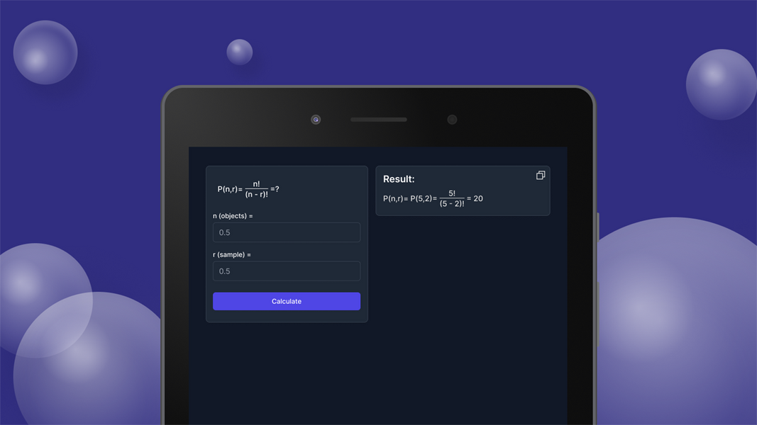 Schermata Permutations Calculator 1