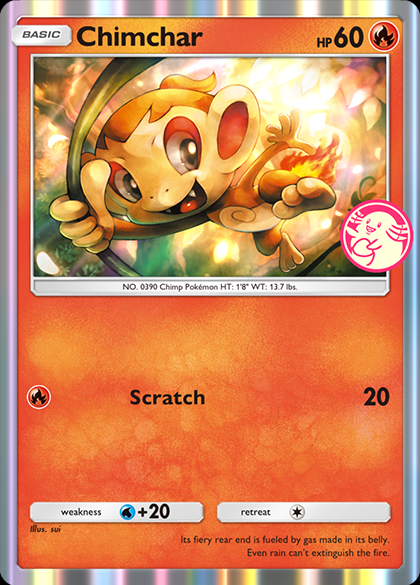 chansey 픽 아이콘이있는 Chimchar 프로모션 카드 Pokémon TCG Pocket