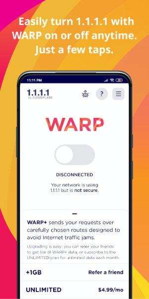 1.1.1.1 + WARP: Safer Internet स्क्रीनशॉट 1