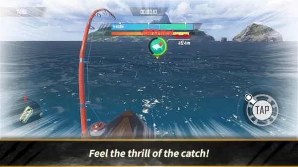A high-intensity image of a person angling with the words 'feel the thrill of the catch' overlaid