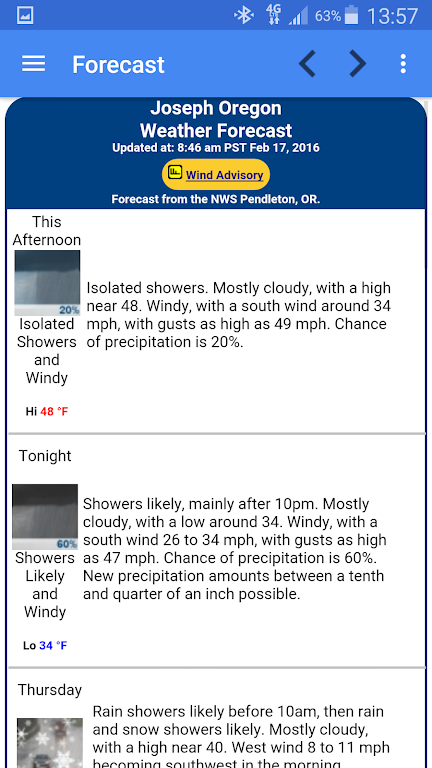 Joseph Oregon Weather Ekran Görüntüsü 2