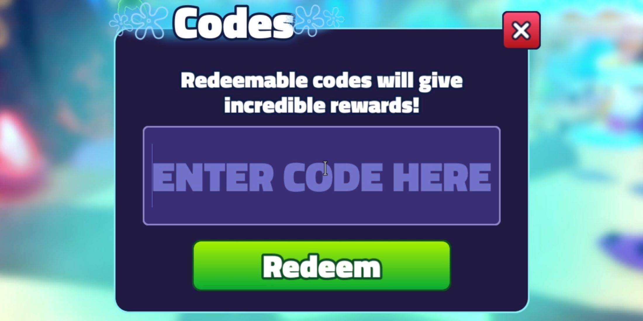 SpongeBob Tower Defense Code Entry Screen